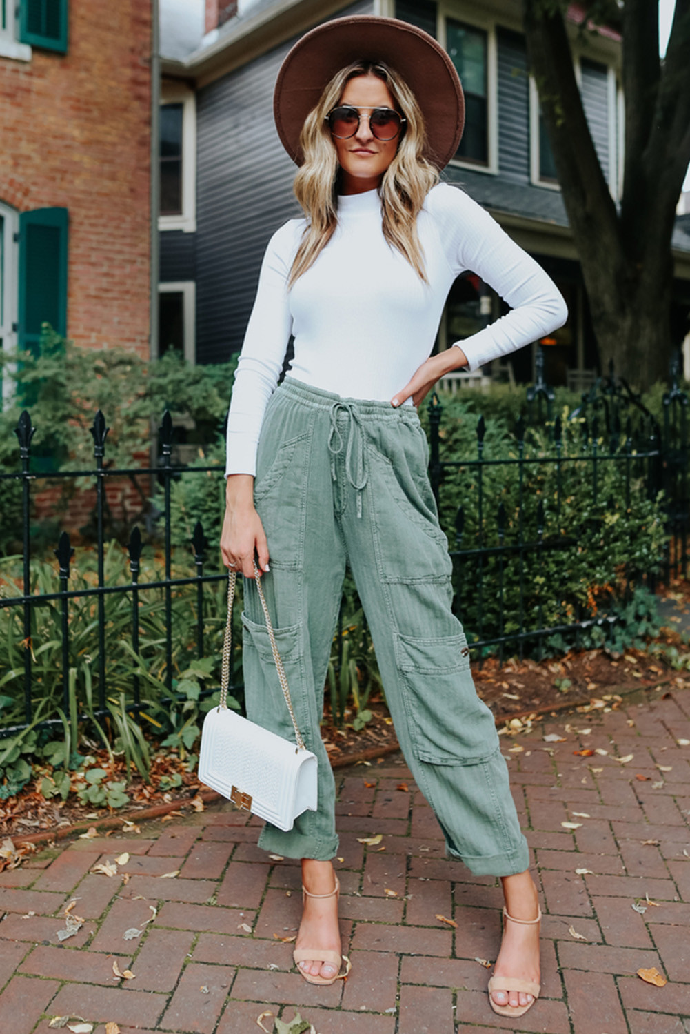 green drawstring pants