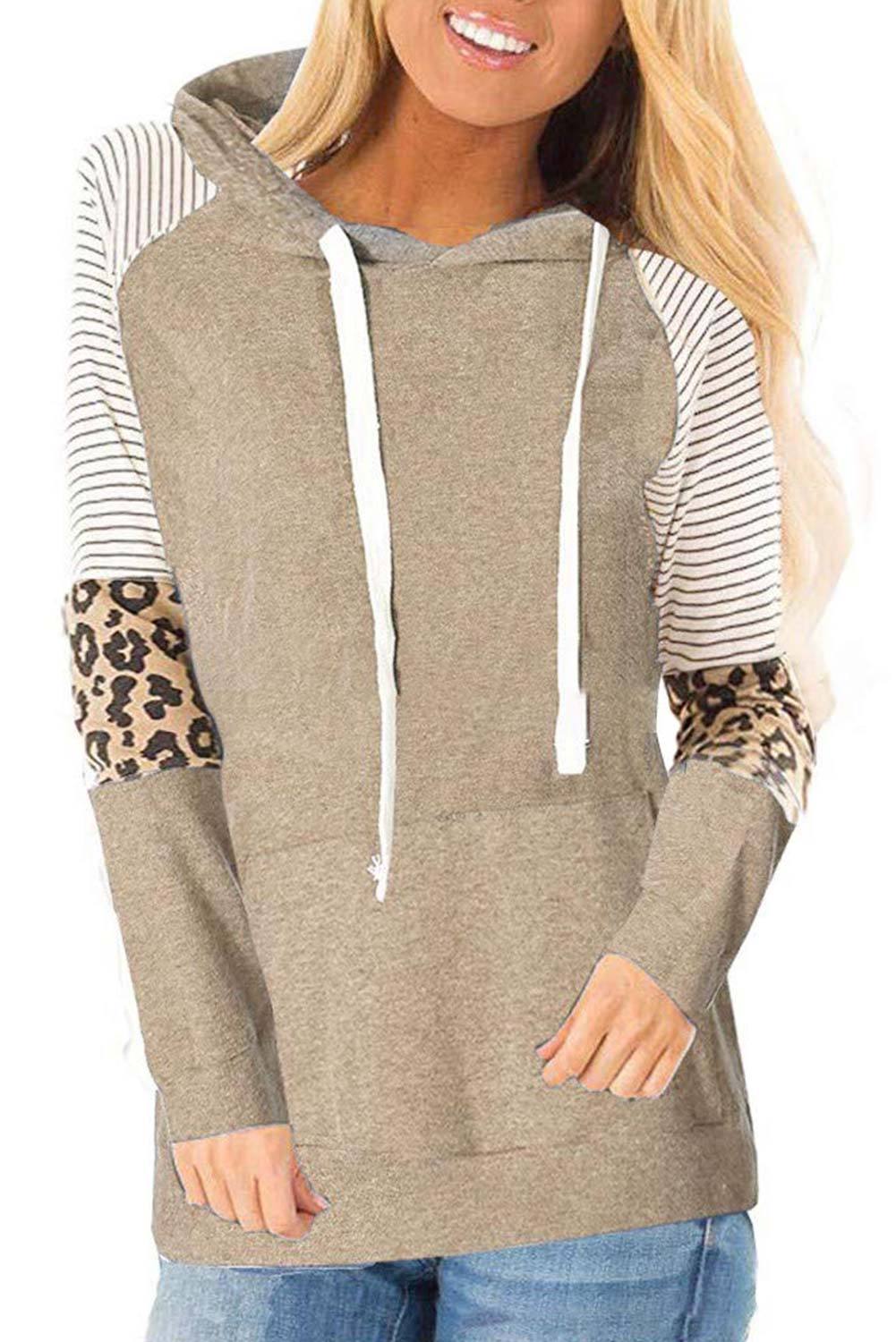 US7.98 Apricot Casual Long Sleeve Colorblock Stripe Print Raglan