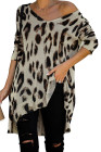 Pull tunique en maille léopard à encolure en V et fentes