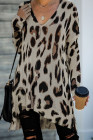 Pull tunique en maille léopard à encolure en V et fentes