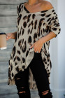 V Neck Leopard Knit Tunic Sweater with Slits