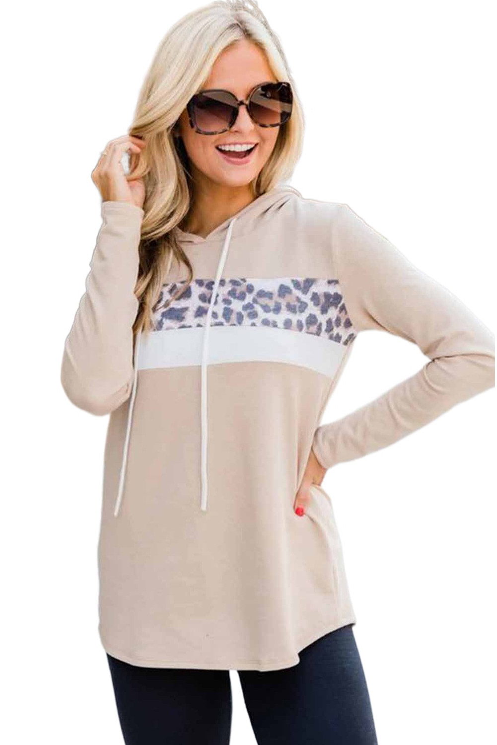 US6.98 Apricot Pullover Colorblock Hoodie Wholesale