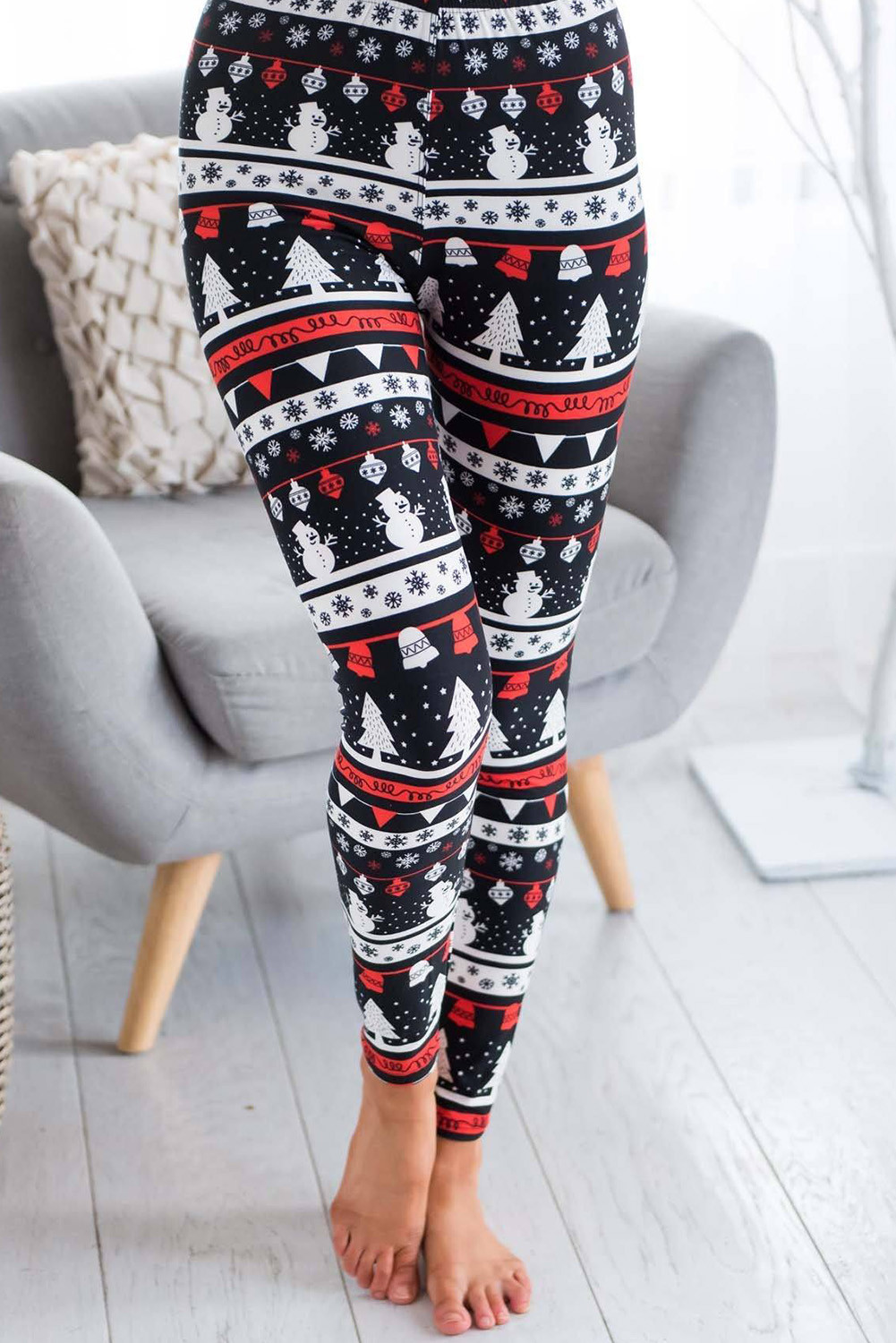 US6.98 Black Christmas Print Lounge Leggings Wholesale www.dear