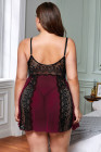 Red Color Block Hollow-out Lace Gauze Patchwork Plus Size Babydoll