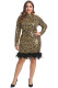 Yellow Sequined Leopard Print Feather Hem Plus Size Dress