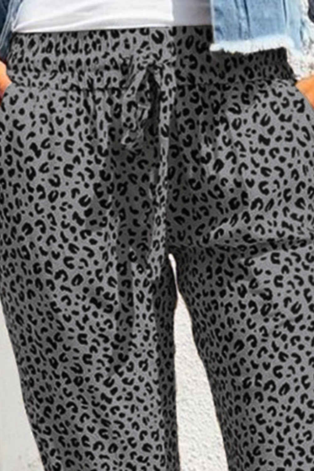 US$6.98 Gray Breezy Leopard Joggers Wholesale - www.dear-lover.com