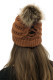 Brown Outdoor Cable Knit Beanie with Pompom