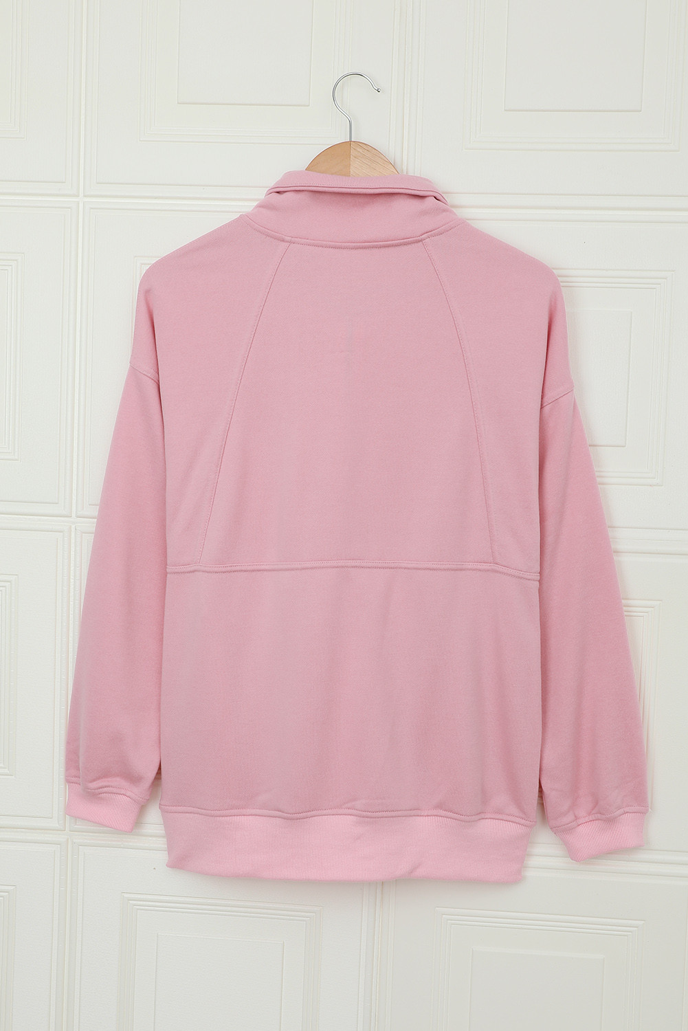 US$10.98 Cotton Pocketed Half Zip Pullover Pink Sweatshirt Wholesale Online