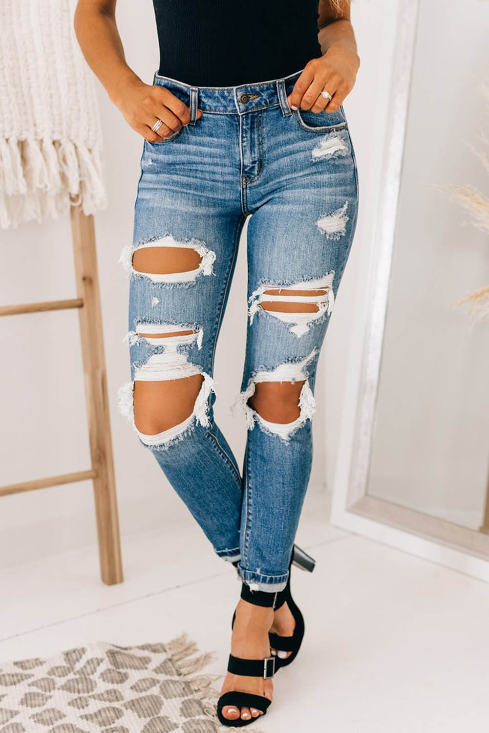 light blue ripped jeans for women