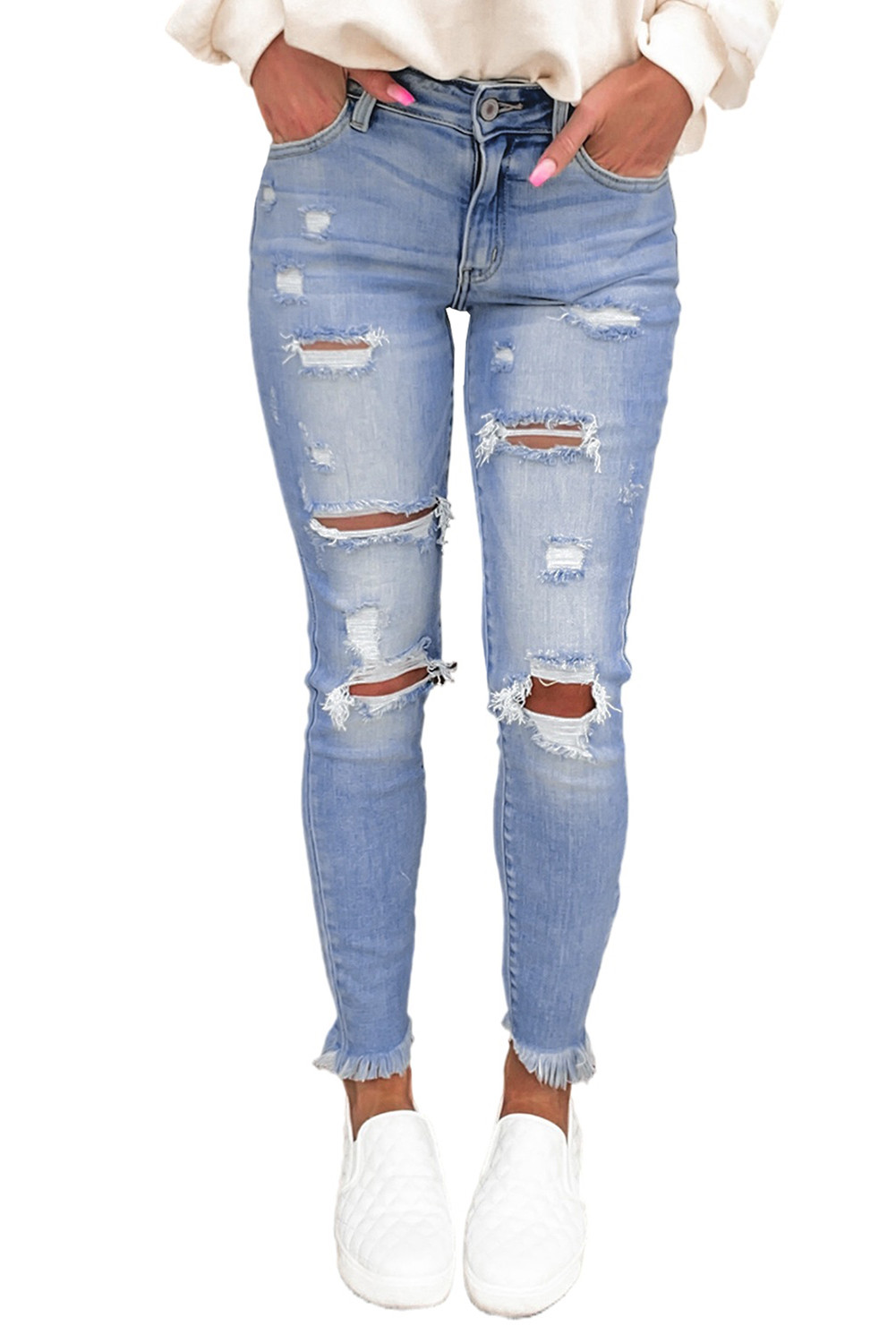 grey washed ripped jeans