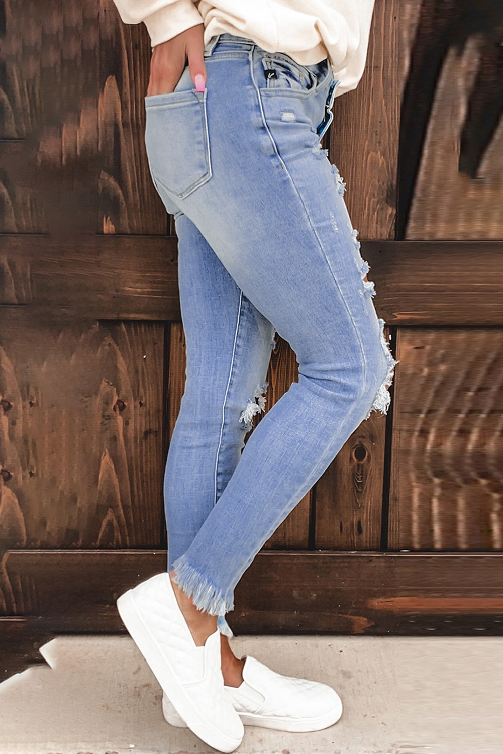 blue washed ripped jeans