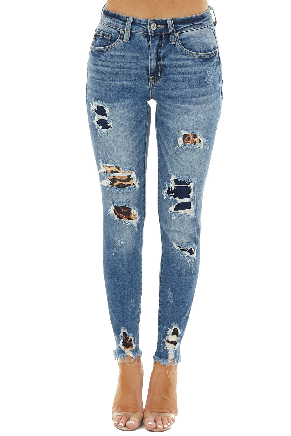 leopard patch distressed jeans