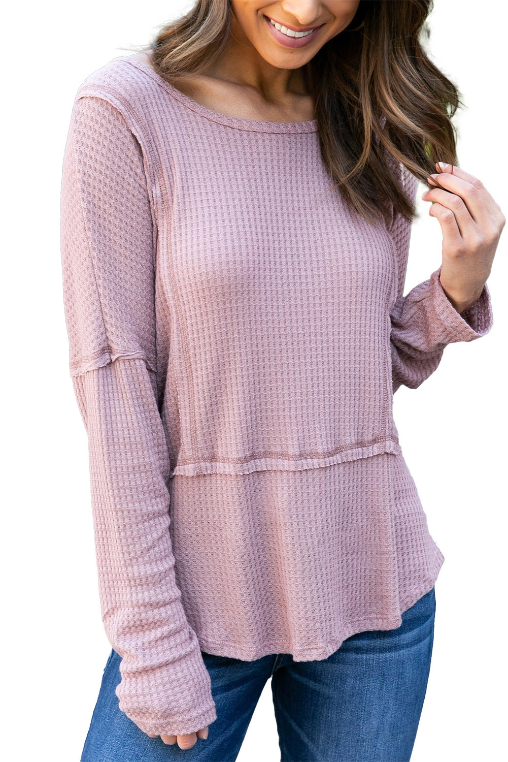 US6.98 Purple Waffle Knit Long Sleeve Top Wholesale Online