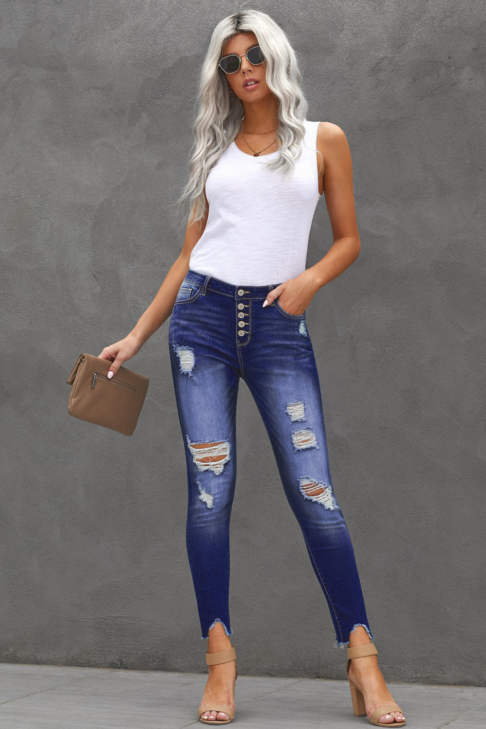 frayed ankle skinny jeans