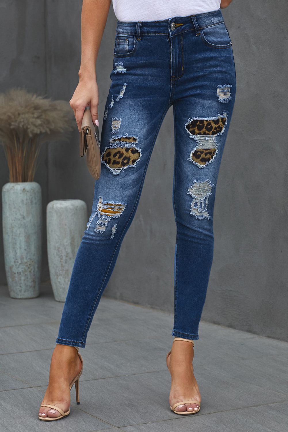 leopard distressed jeans