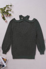 Gray Cool Breeze Cotton Cold Shoulder Sweater