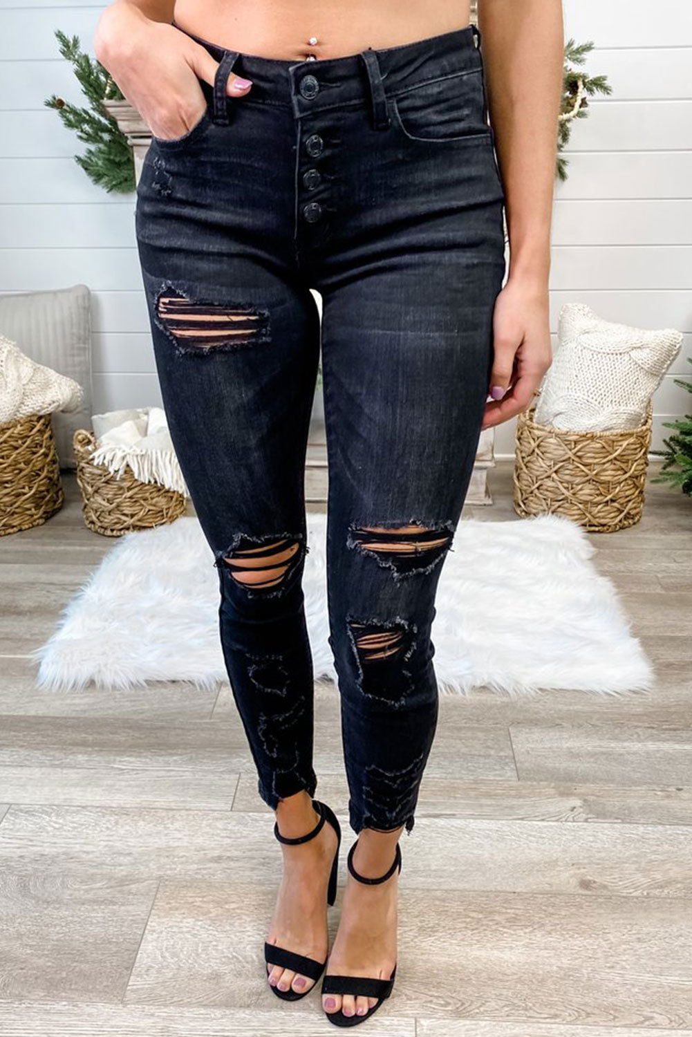 faded black distressed jeans