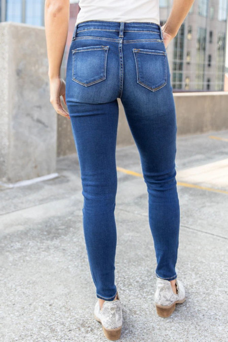 US$9.9 Dark Blue Cut-out Skinny Jeans Wholesale - www.dear-lover.com