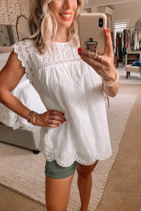 eyelet tank top white