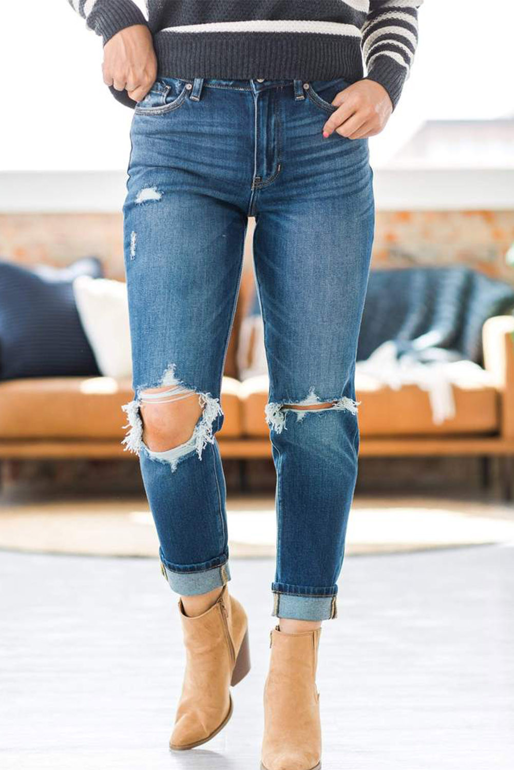 dark blue ripped skinny jeans