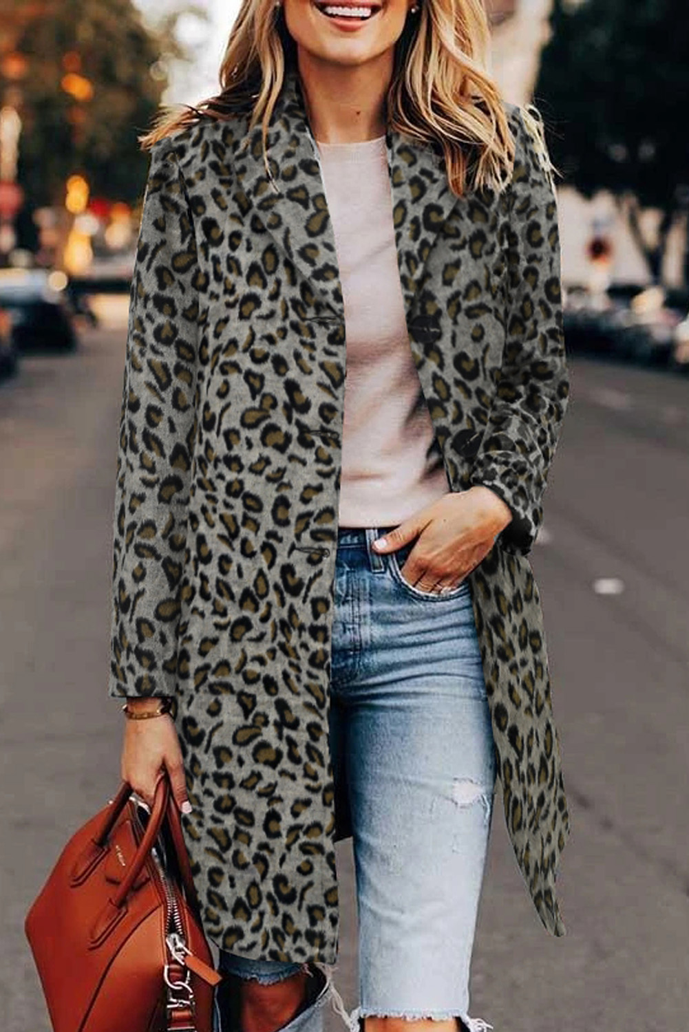 Leopard Print Lapel Coat - (US 4-6)S