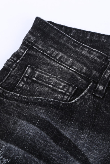 US$10.98 Black Ripped Slim Fit Washed Jeans