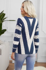 Blue Animal Print Accent V Neck Sweater