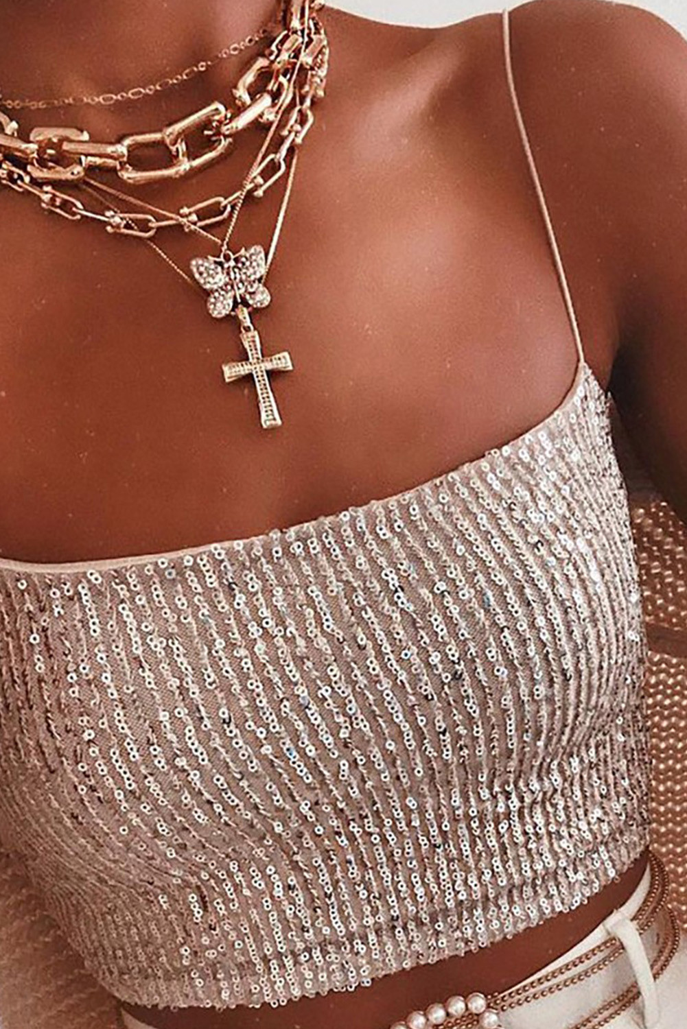 sequin spaghetti strap top