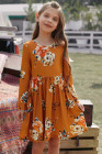 فستان أطفال سوينغ برتقالي مزهّر مع جيوب مخفية