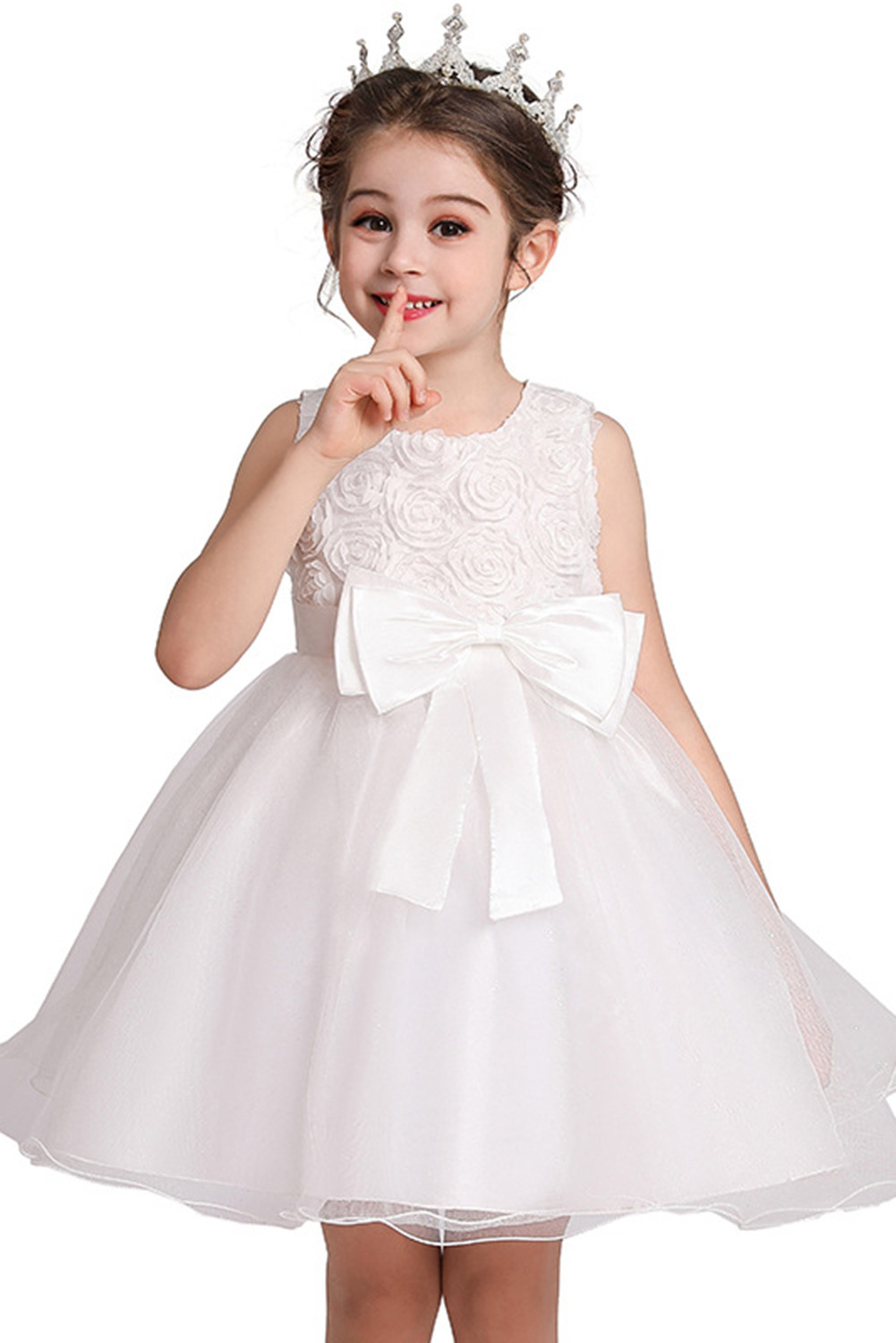 US$8.98 White Little Girls' Bowknot Sleeveless Petal Bodice Tulle Mini ...