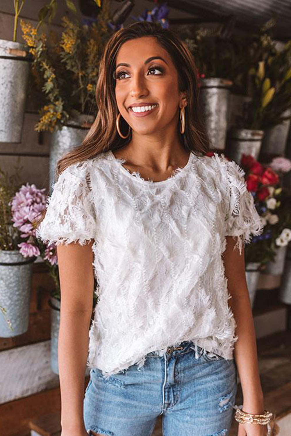 US$5.98 White Lace Feather Top Wholesale Online