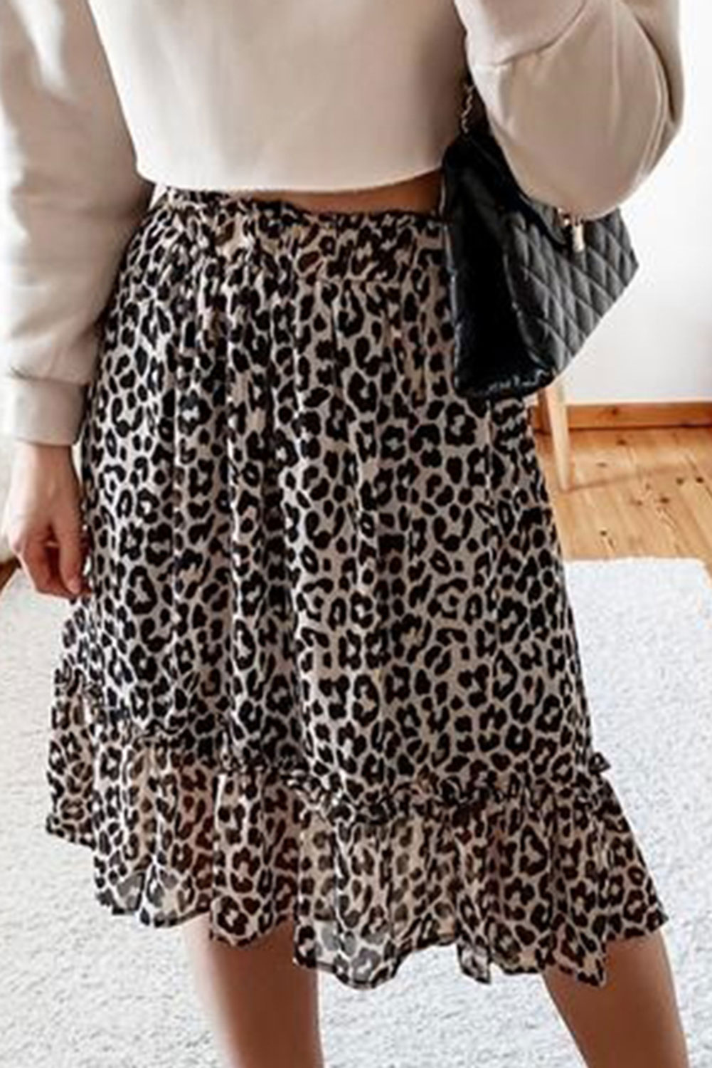 Leopard High Waist Tiered Midi Skirt - (US 12-14)L