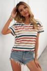 Multicolor Stripes V Neck T-shirt