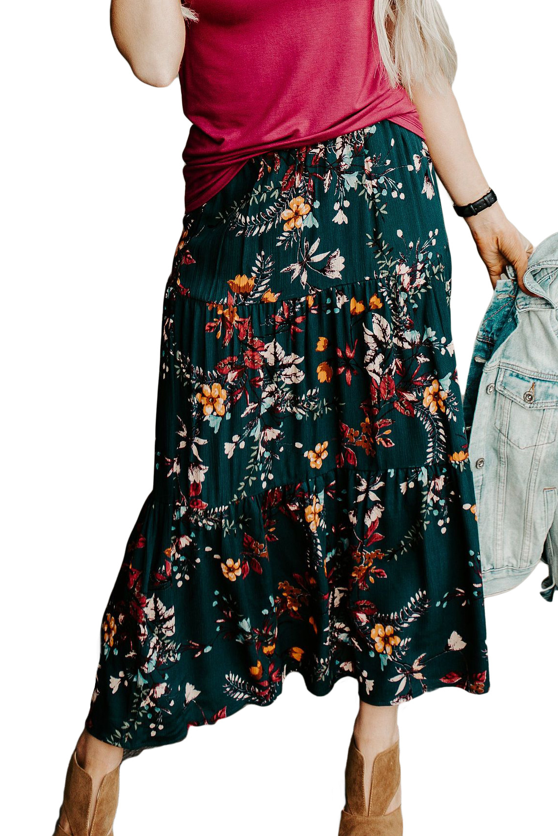 green floral skirt set