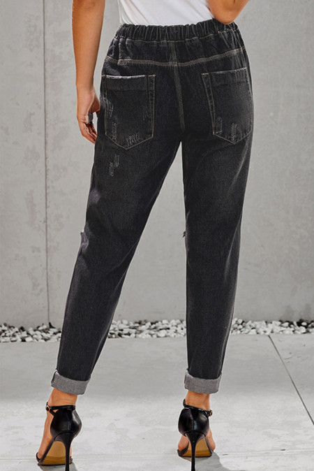 distressed pocketed denim joggers