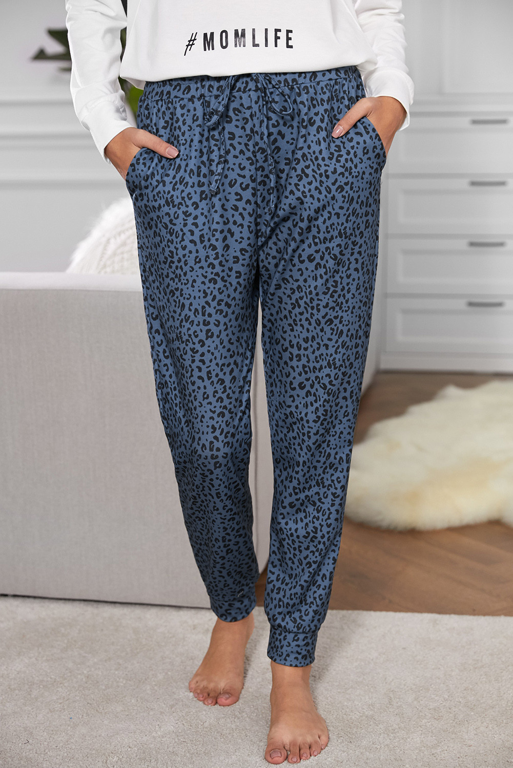 US$6.98 Blue Breezy Leopard Joggers Wholesale Online