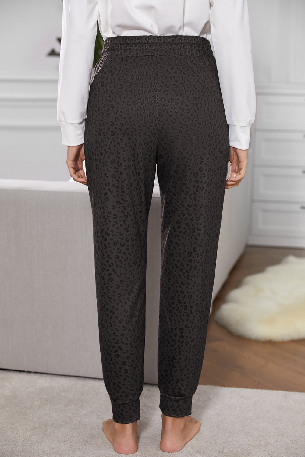 US$6.98 Black Breezy Leopard Joggers Wholesale - www.dear-lover.com