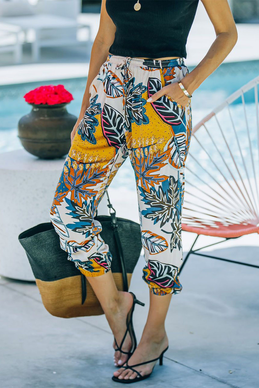 tropical print joggers