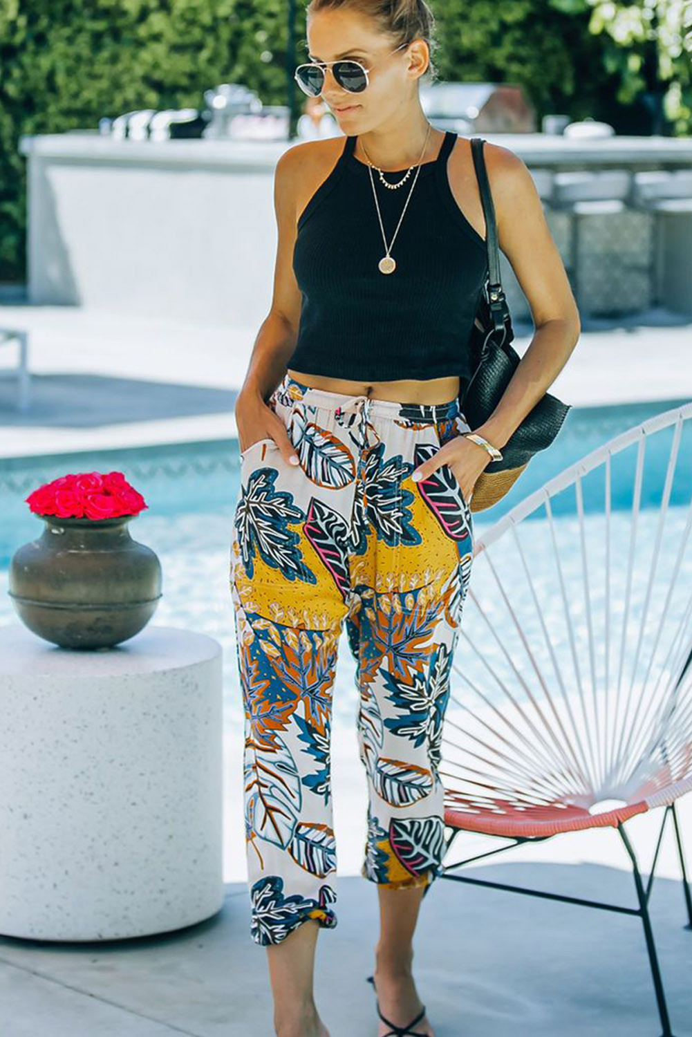 tropical print joggers