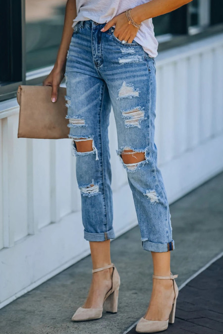 blue washed ripped jeans