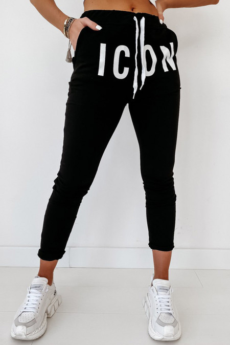US$6.98 ICON Graphic Black Jogging Pants Wholesale Online