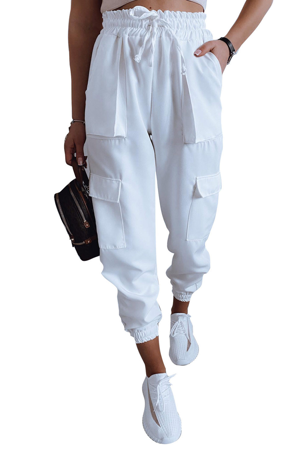 US$7.98 White Pocketed Jogger Cargo Pants Wholesale Online