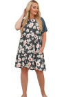 Floral Contrast Plus Size T-shirt Midi Dress