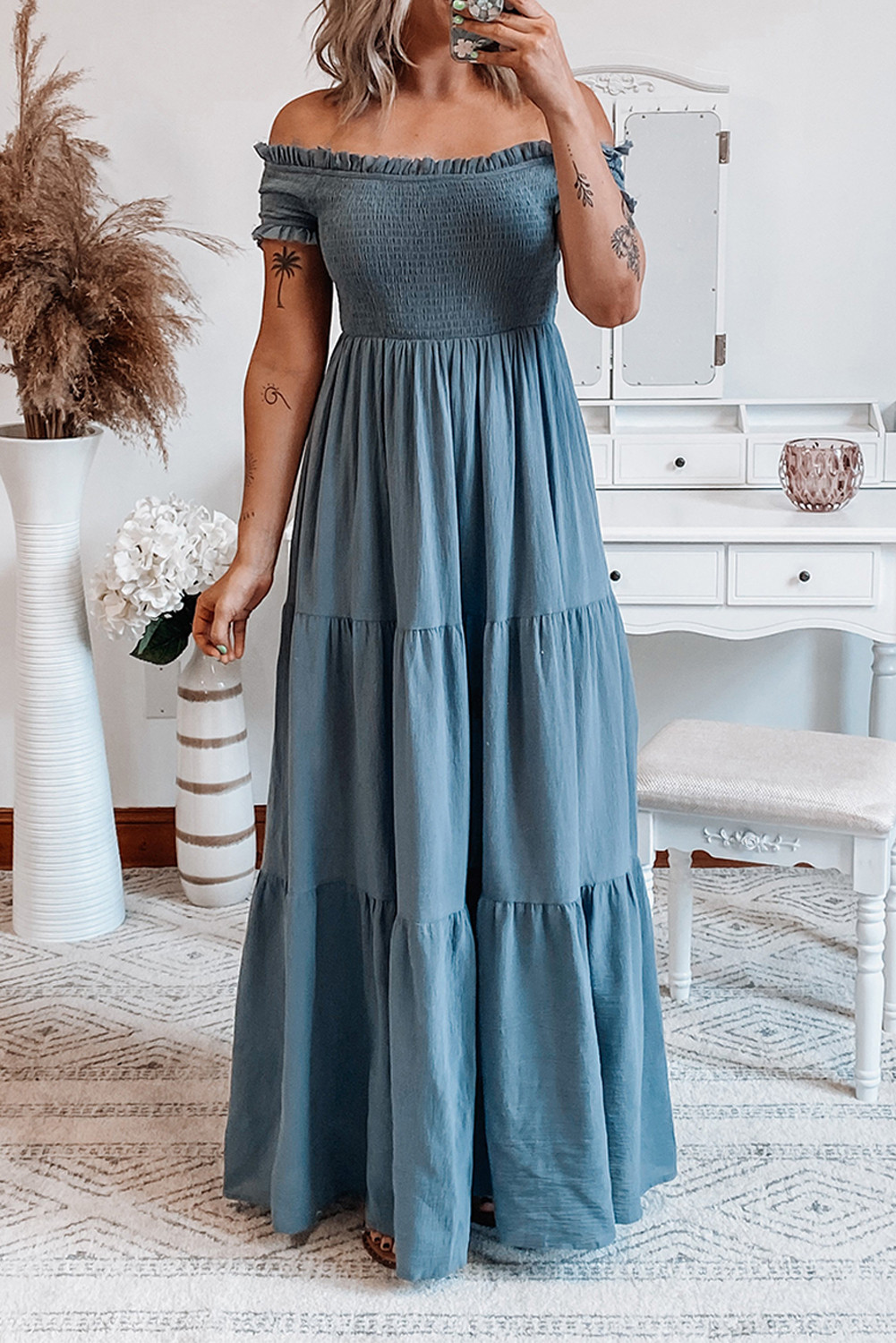 blue smocked