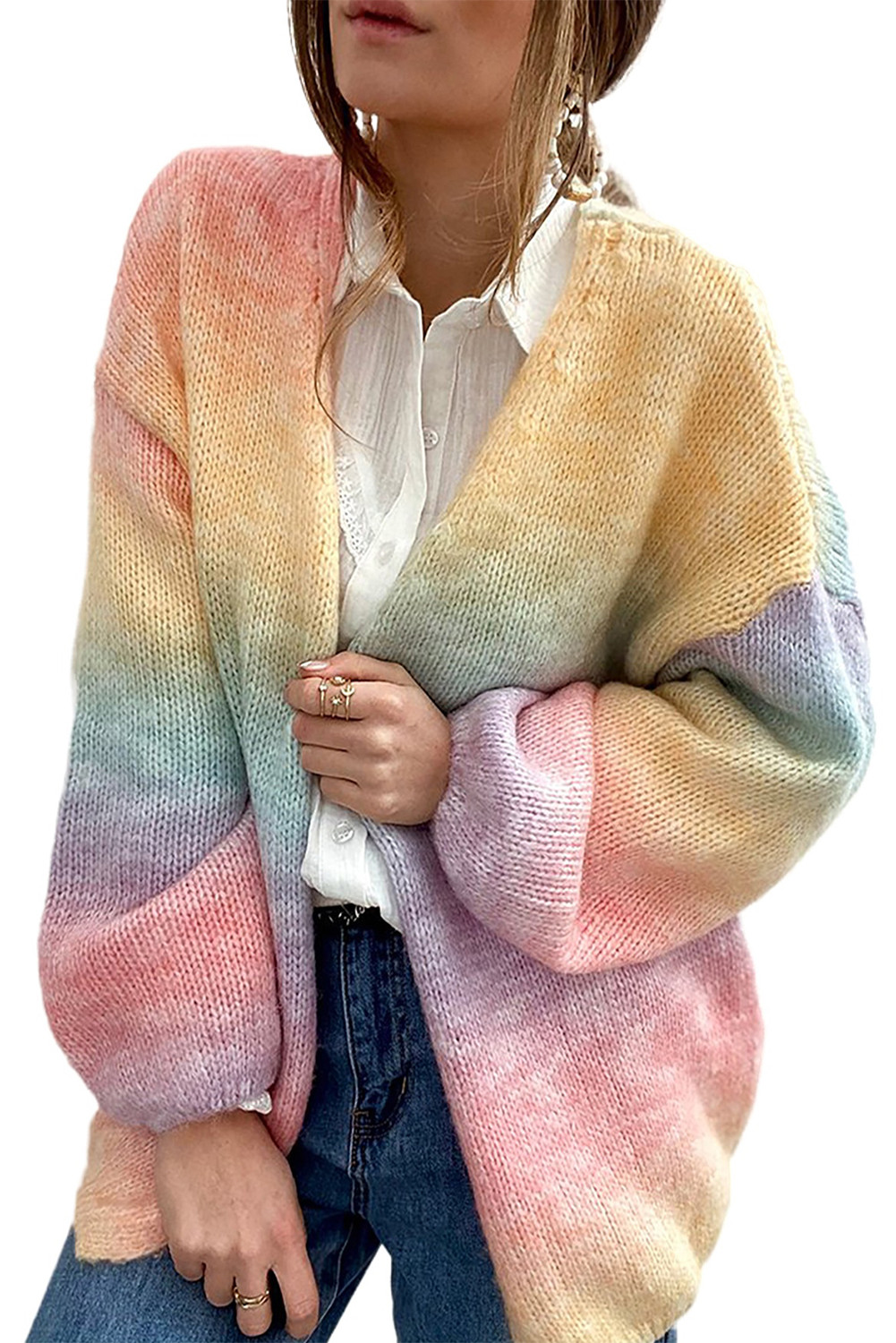 US13.98 Multicolor Tiedye Drop Shoulder Cardigan Wholesale Online