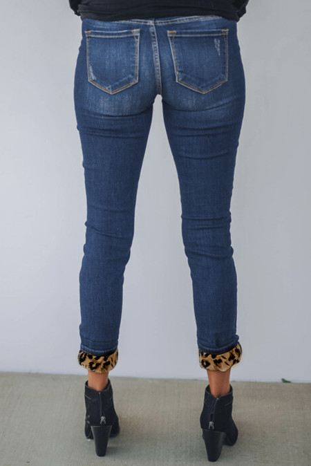 leopard patch distressed jeans