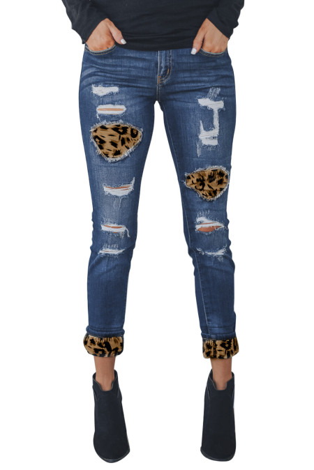 leopard patch distressed jeans