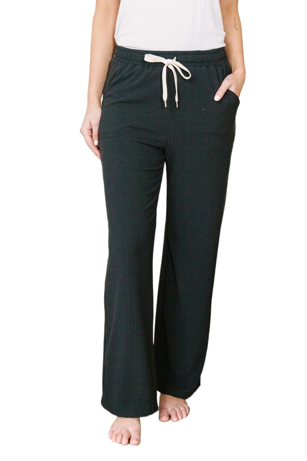 black elastic waist pants