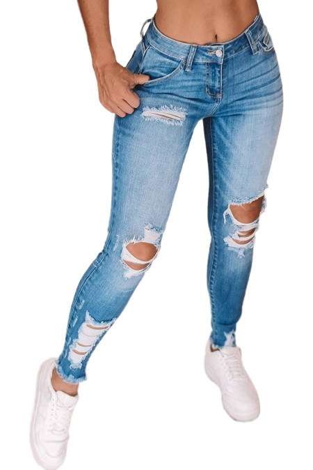 US$10.98 Sky Blue High Waist Distressed Skinny Jeans Wholesale - www ...