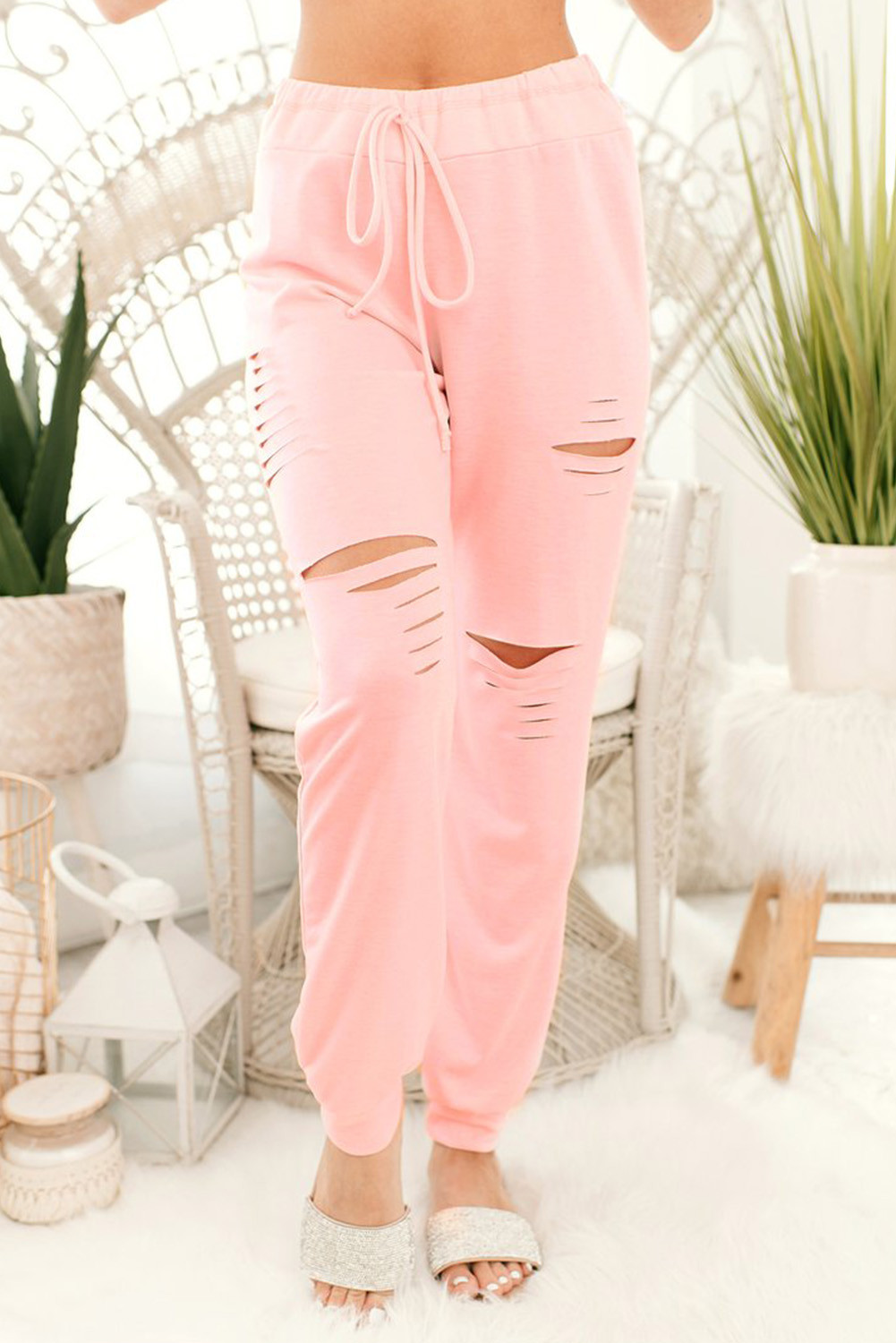 pink elastic waist pants